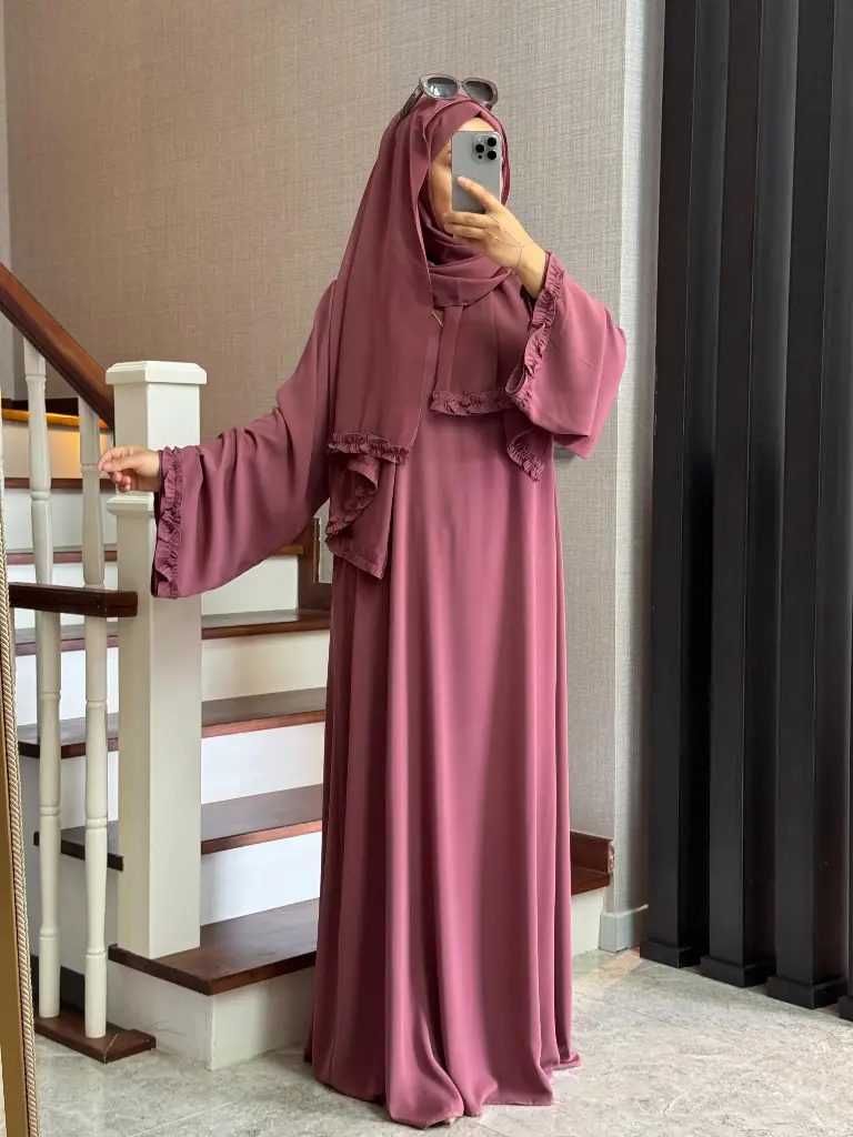 Plain abaya with ruffles