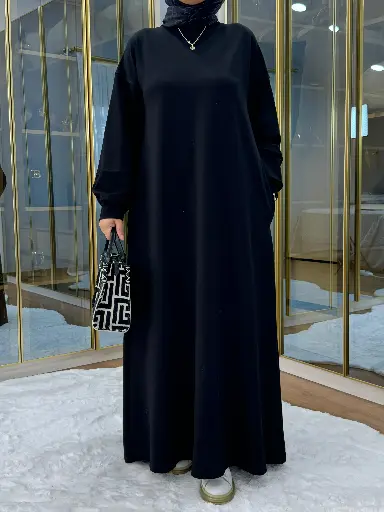  6714 عباية سادة قطن ليكرا